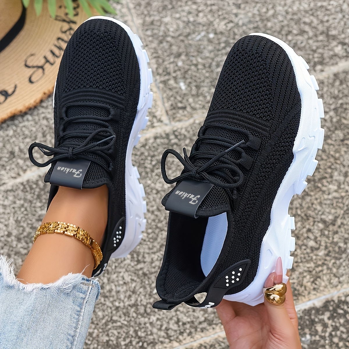 Running Shoes Lightweight - Breathable Knit Sneakers Fashion Comfortable Slip