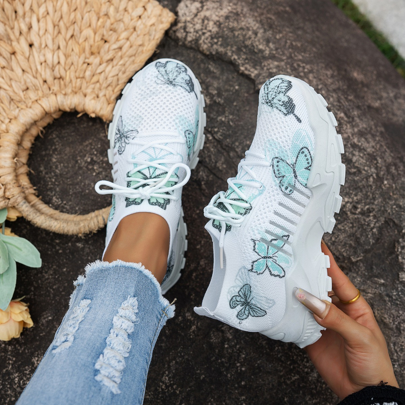 Mesh Trainer Breathable - Women Butterfly Print Mesh Sneakers White