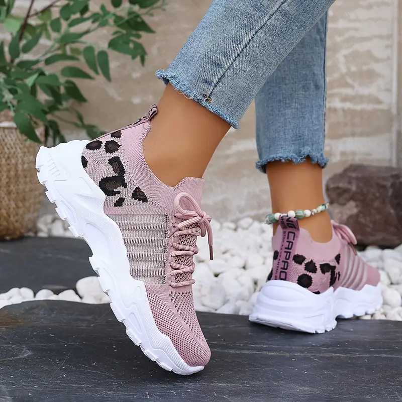 Leopard Print Knit Women's Sne - Running Shoes Lightweight incelemesi ve fiyatı