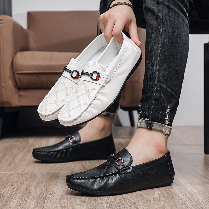 italian PU leather loafers men - Men'S Shoes Black And White incelemesi ve fiyatı